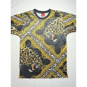 VICTORIOUS Men’s Shirt Cheetah Print/ Cheetah Rhinestone Size Small